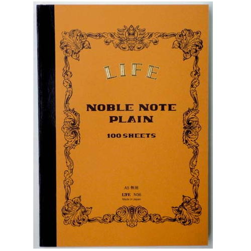 【1冊のみネコポス便対応可能商品】ノーブルノート　Ａ５　無地　ＮＯＢＬＥ　ＮＯＴＥ ＜表紙：ブラウン＞100枚　ライフ《LIFE》N36