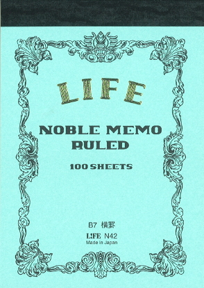 【ネコポス便対応可能商品】ノーブルメモ　ＮＯＢＬＥ　ＭＥＭＯ　横罫8mm　本文＜表紙：ライトブルー＞100枚　ライフ《LIFE》N42